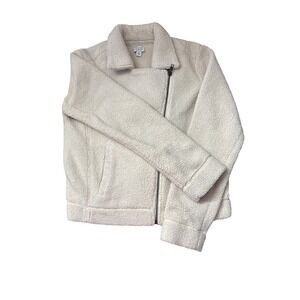 Peyton Jensen Womens Sherpa Fleece Moto Jacket Cream Size Small